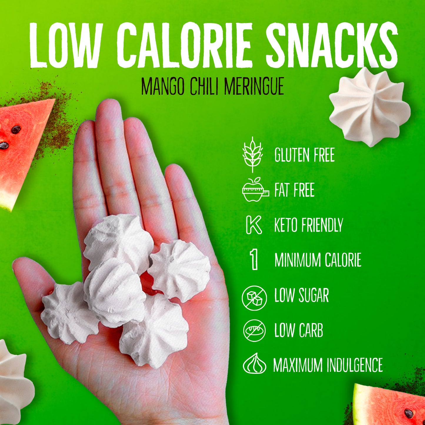 Just 1 Calorie Per Piece β Low Sugar Meringues 4PK β Mango, Watermelon, Tamarind β Sweet & Spicy Flavors