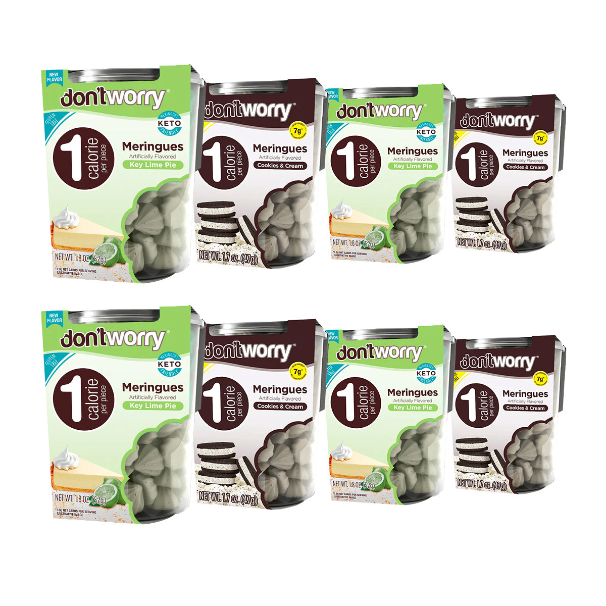 Meringue Cookies 8 Pck (4pz Key Lime Pie Flavor & 4pz Cookies and Cream) Only 1 Cal per piece (Copy)