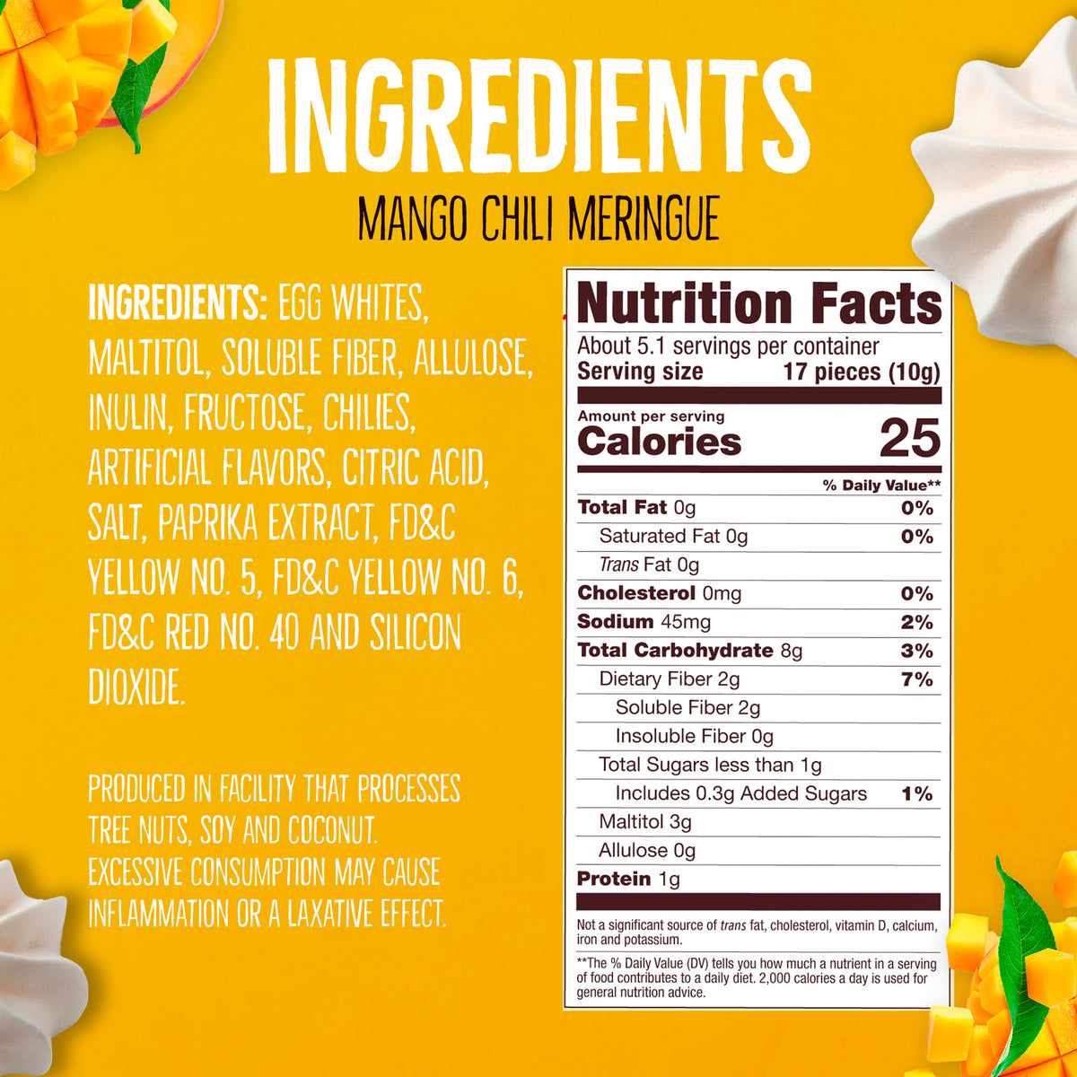 Just 1 Calorie Per Piece – Low Sugar Meringues 4PK – Mango, Watermelon – Sweet & Spicy Flavors