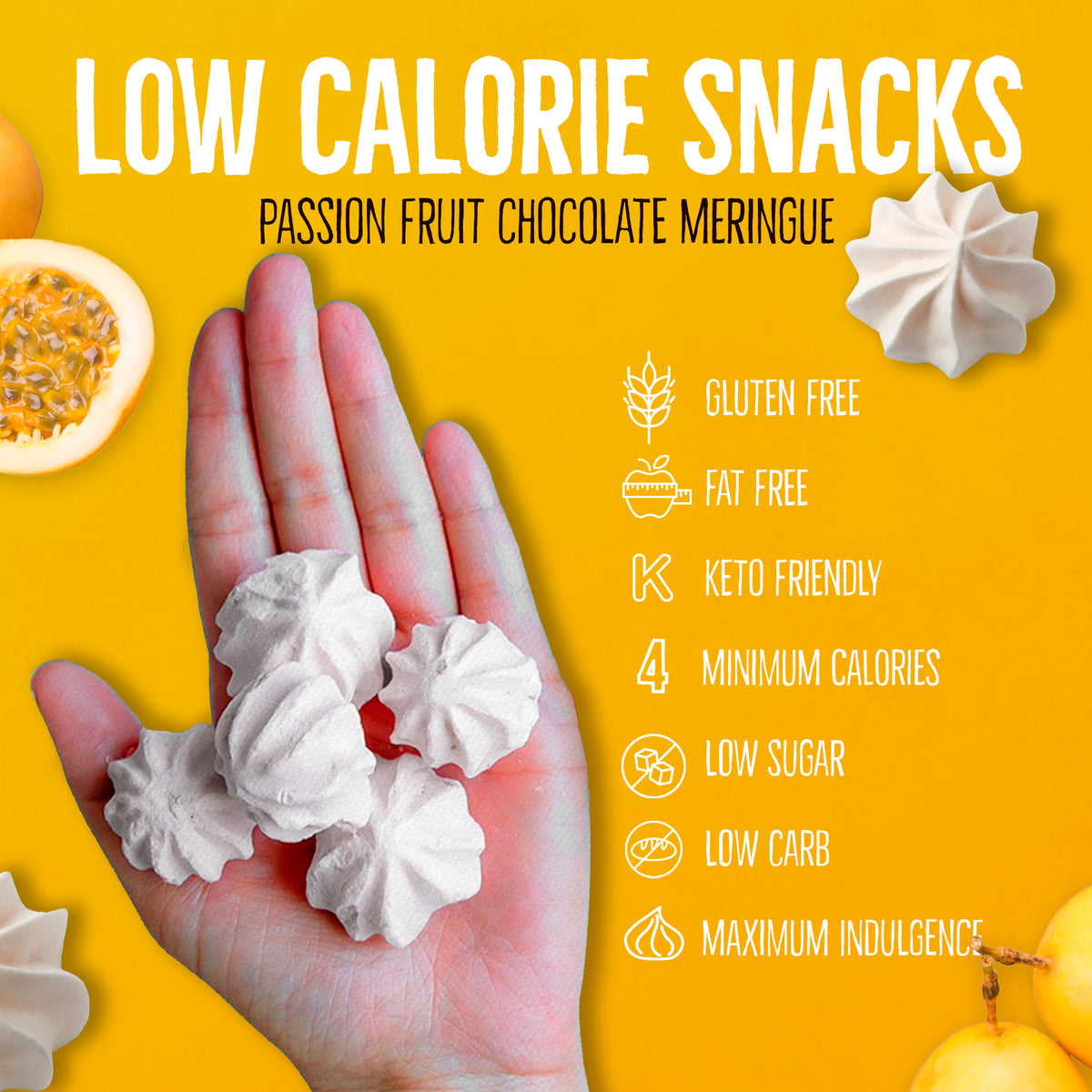 Just 4 Calories Per Meringue – Low Sugar Meringues 4PK – Double Chocolate, Hazelnut, Mint & Passion Fruit – Maximum Indulgence, Minimum Calories