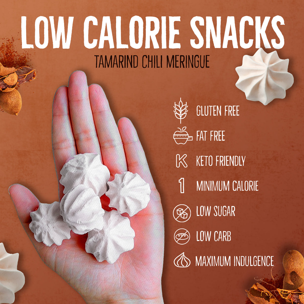 Just 1 Calorie Per Piece – Low Sugar Meringues 4PK – Mango, Watermelon, Tamarind – Sweet & Spicy Flavors