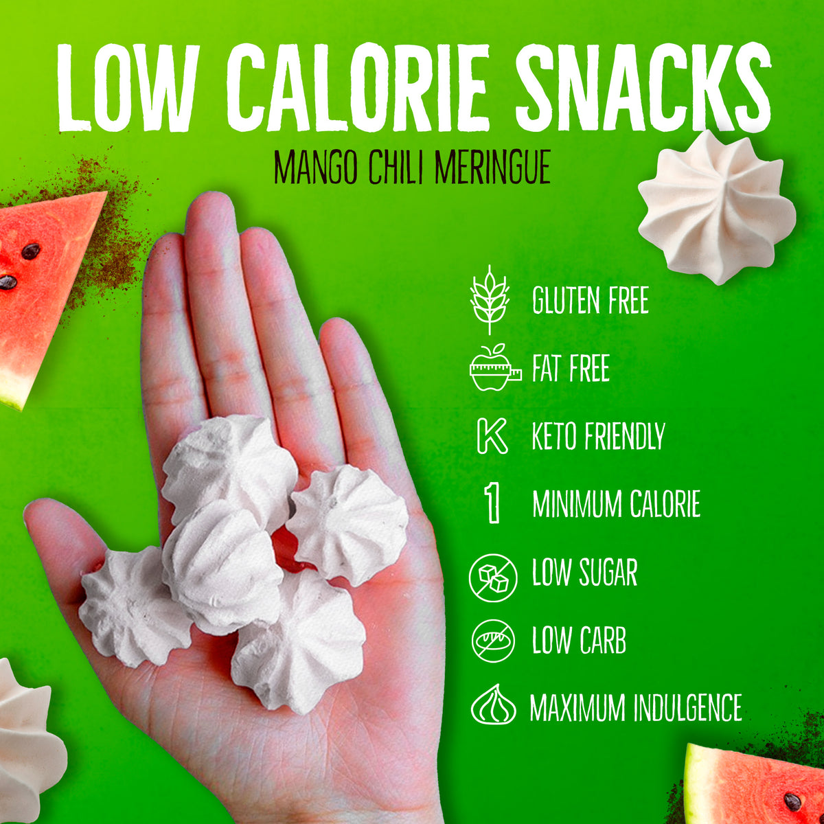 Just 1 Calorie Per Piece – Low Sugar Meringues 4PK – Mango, Watermelon – Sweet & Spicy Flavors