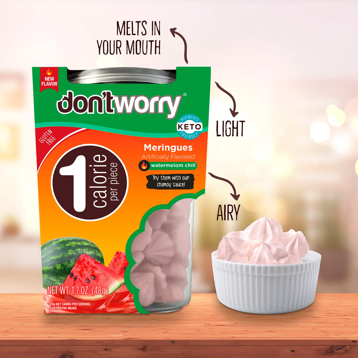 Just 1 Calorie Per Piece – Low Sugar Meringues 4PK – Mango, Watermelon – Sweet & Spicy Flavors