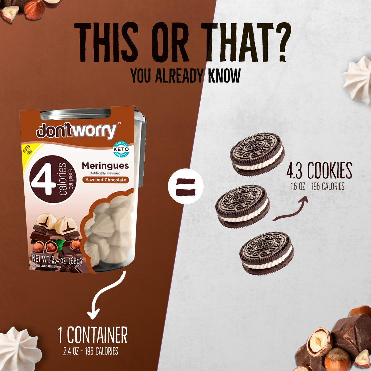 4 Pack Meringue Chocolate & Halzenut 2.4 oz