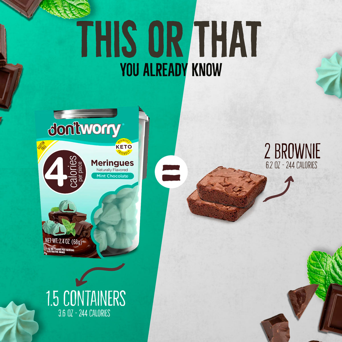 Meringue Cookies 4 Pack ( 2 Double Chocolate + Halzenut +  Mint)