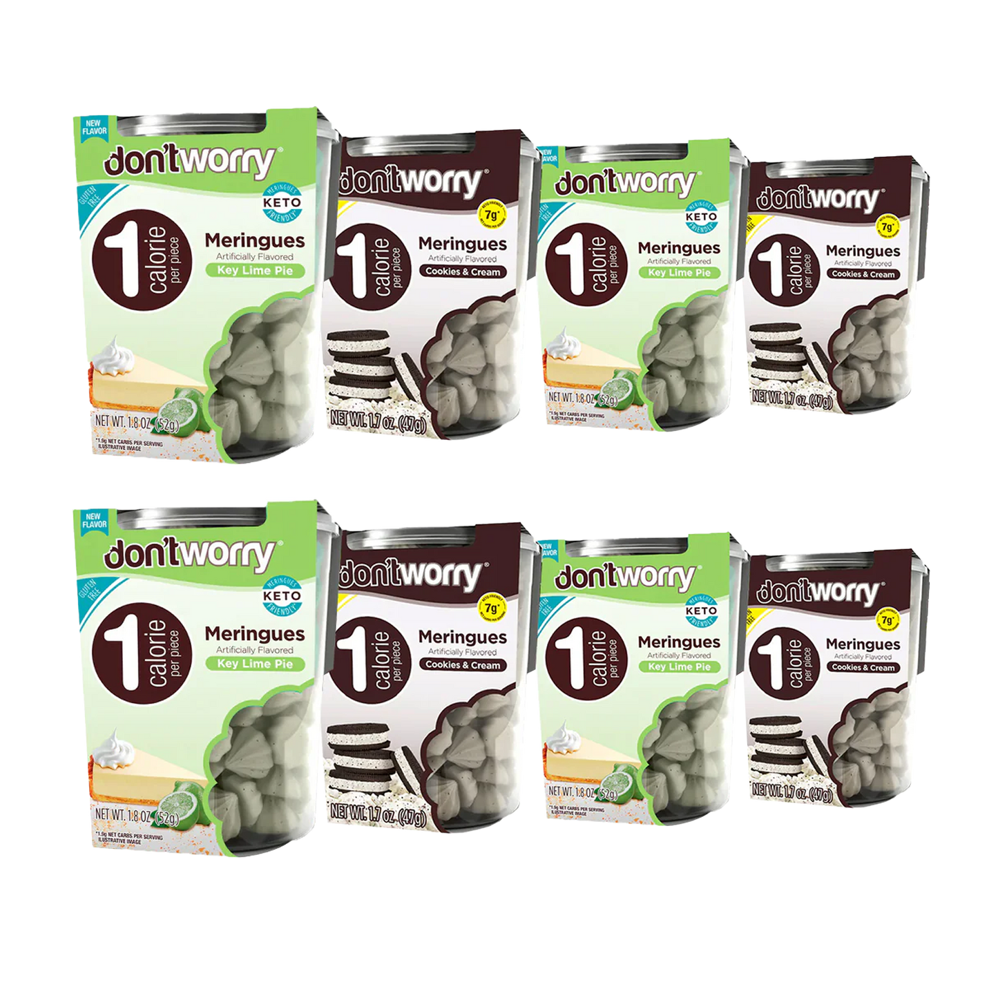 Meringue Cookies 8 Pck (4pz Key Lime Pie Flavor & 4pz Cookies and Cream) Only 1 Cal per piece (Copy)