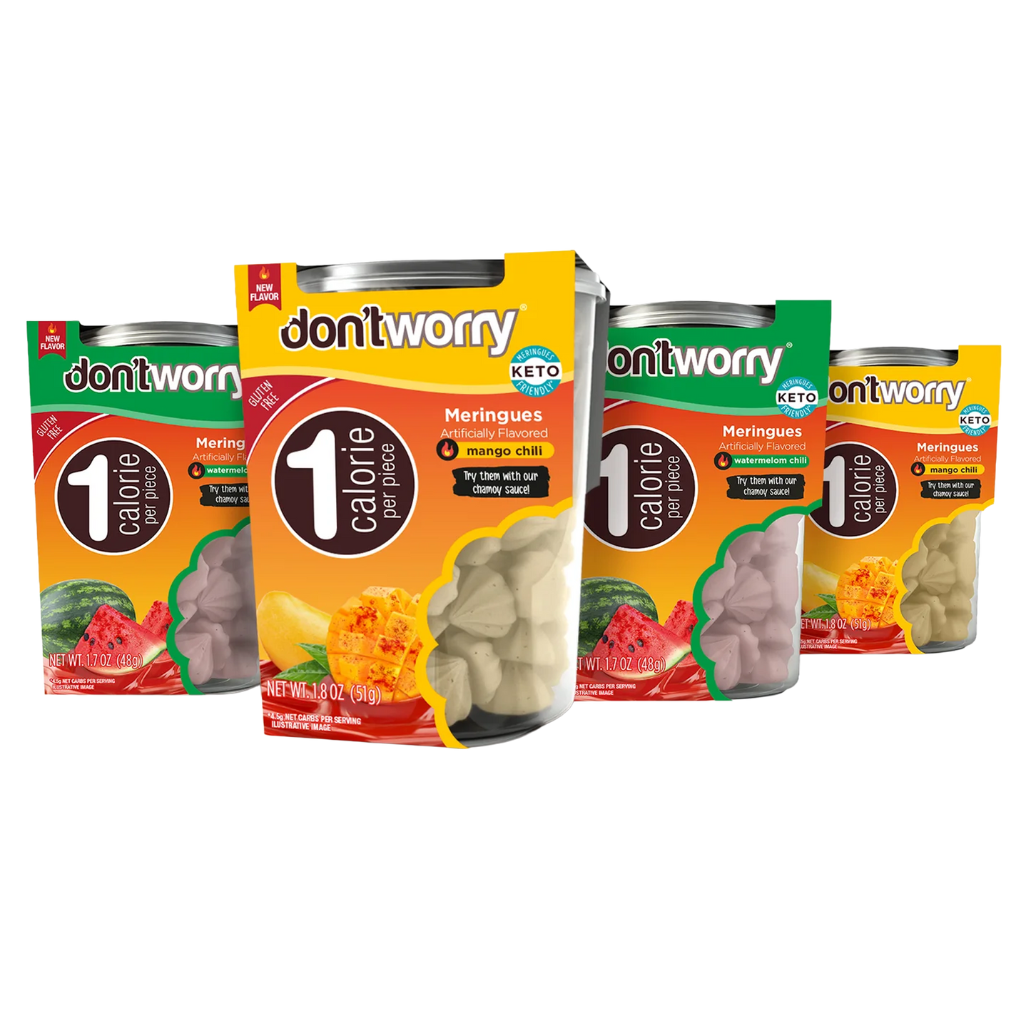 Just 1 Calorie Per Piece – Low Sugar Meringues 4PK – Mango, Watermelon – Sweet & Spicy Flavors