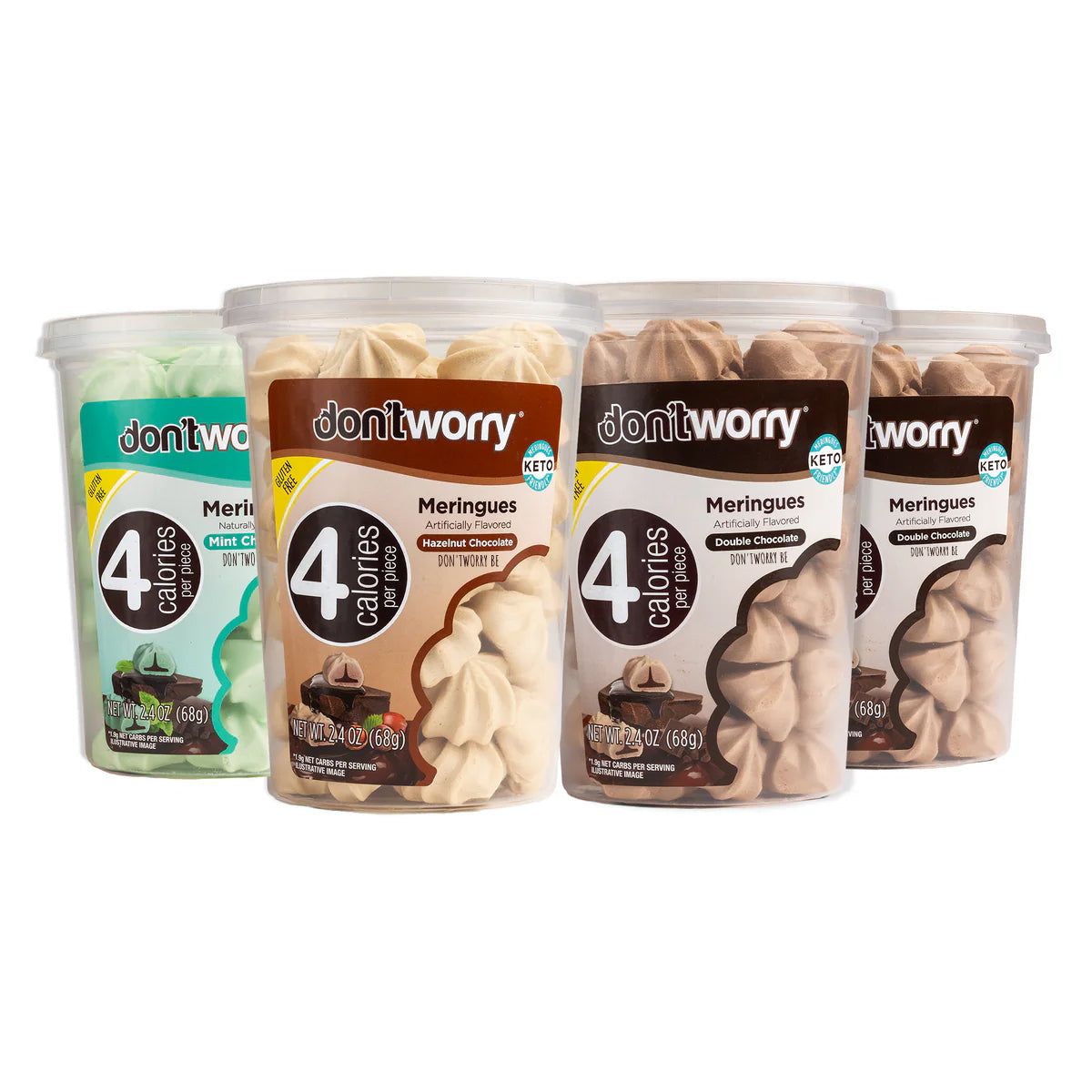 Minty Chocolate 4-pack: two Double Chocolate, one Hazelnut Chocolate and one Mint Chocolate meringue tubs