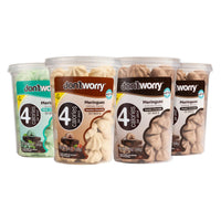 Minty Chocolate 4-pack: two Double Chocolate, one Hazelnut Chocolate and one Mint Chocolate meringue tubs